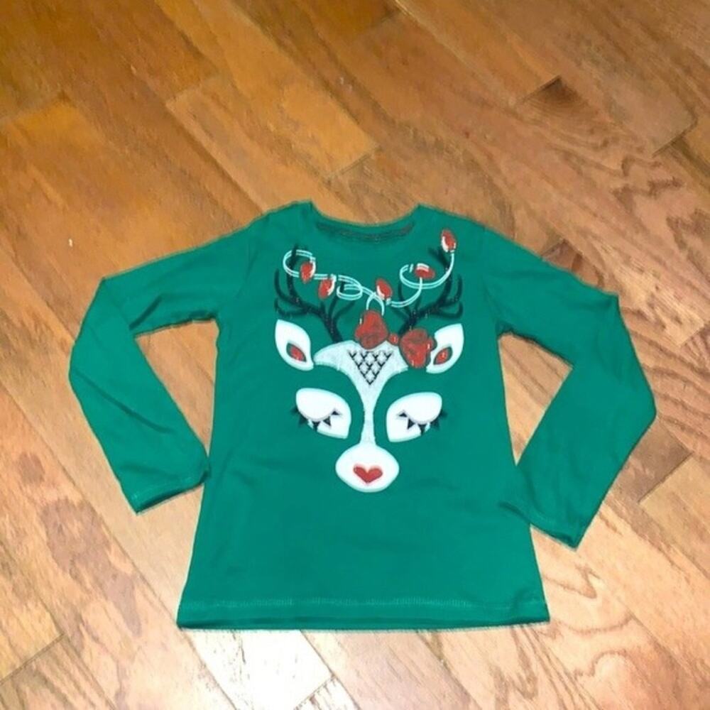 Holiday Time Christmas Shirt Long Sleeve Reindeer Green Size XS